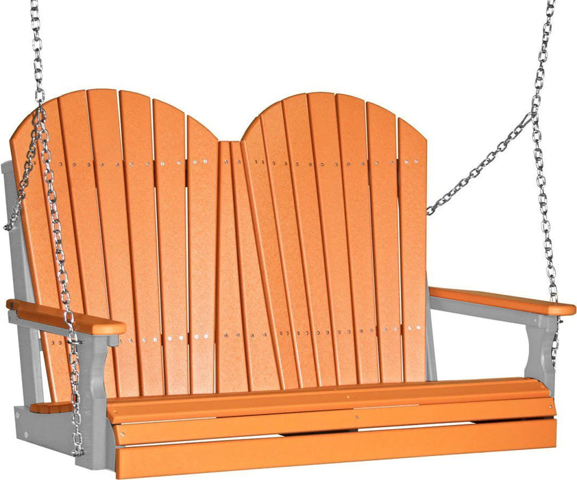 LuxCraft LuxCraft Tangerine Adirondack 4ft. Recycled Plastic Porch Swing With Cup Holder Tangerine on Gray / Adirondack Porch Swing Porch Swing 4APSTGR-CH