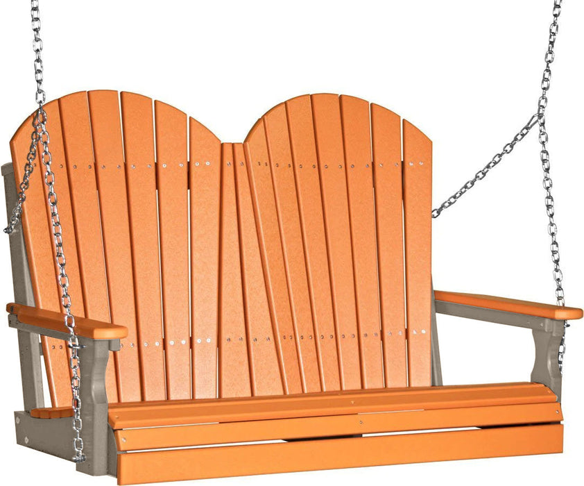 LuxCraft LuxCraft Tangerine Adirondack 4ft. Recycled Plastic Porch Swing With Cup Holder Tangerine on Weatherwood / Adirondack Porch Swing Porch Swing 4APSTWW-CH