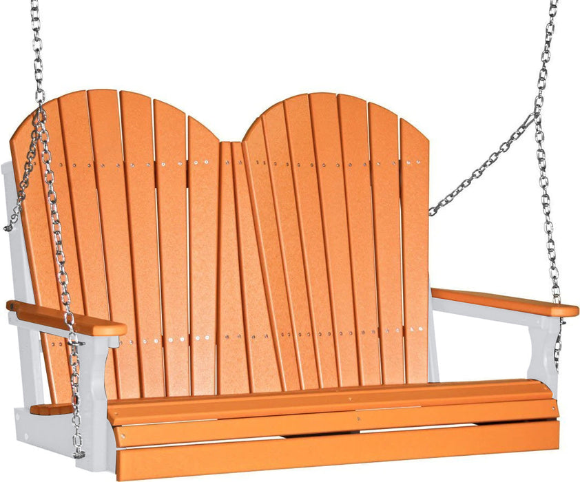 LuxCraft LuxCraft Tangerine Adirondack 4ft. Recycled Plastic Porch Swing With Cup Holder Tangerine on White / Adirondack Porch Swing Porch Swing 4APSTWH-CH