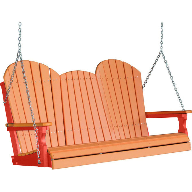 LuxCraft LuxCraft Tangerine Adirondack 5ft. Recycled Plastic Porch Swing Tangerine on Red / Adirondack Porch Swing Porch Swing 5APSTR