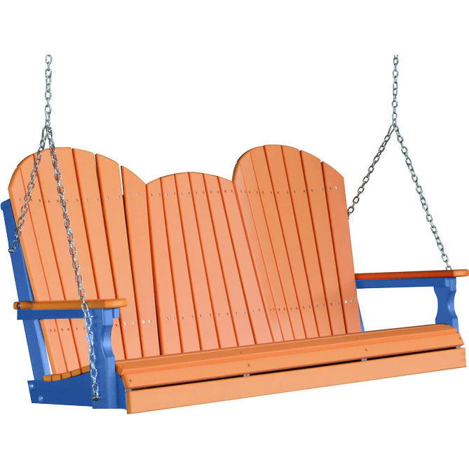 LuxCraft LuxCraft Tangerine Adirondack 5ft. Recycled Plastic Porch Swing With Cup Holder Tangerine on Blue / Adirondack Porch Swing Porch Swing