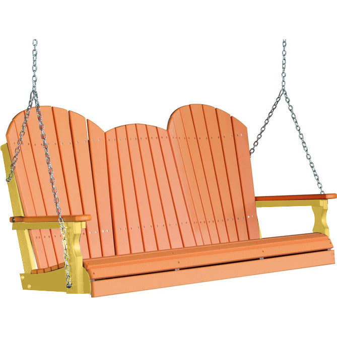 LuxCraft LuxCraft Tangerine Adirondack 5ft. Recycled Plastic Porch Swing With Cup Holder Tangerine on Yellow / Adirondack Porch Swing Porch Swing