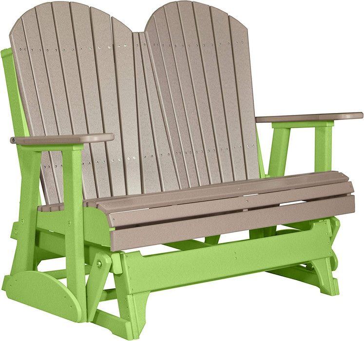 LuxCraft LuxCraft Weatherwood 4 ft. Recycled Plastic Adirondack Outdoor Glider Weatherwood on Lime Green Adirondack Glider 4APGWWLG