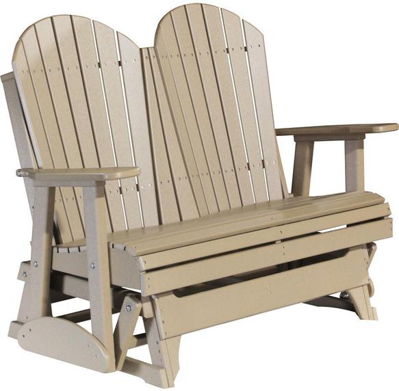 LuxCraft LuxCraft Weatherwood 4 ft. Recycled Plastic Adirondack Outdoor Glider With Cup Holder Weatherwood Adirondack Glider 4APGWW-CH