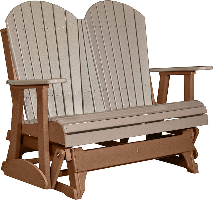 LuxCraft LuxCraft Weatherwood 4 ft. Recycled Plastic Adirondack Outdoor Glider With Cup Holder Weatherwood on Antique Mahogany Adirondack Glider 4APGWWAM-CH