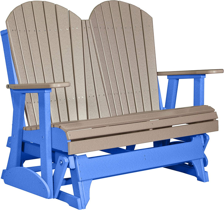 LuxCraft LuxCraft Weatherwood 4 ft. Recycled Plastic Adirondack Outdoor Glider With Cup Holder Weatherwood on Blue Adirondack Glider 4APGWWBL-CH