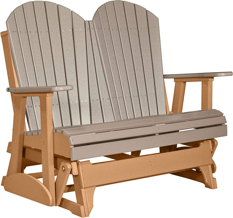 LuxCraft LuxCraft Weatherwood 4 ft. Recycled Plastic Adirondack Outdoor Glider With Cup Holder Weatherwood on Cedar Adirondack Glider 4APGWWC-CH