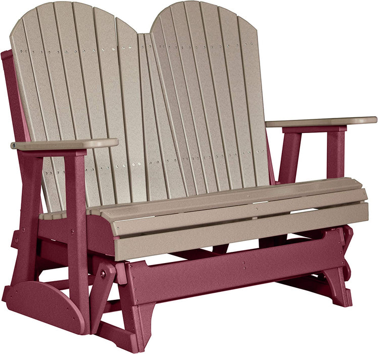 LuxCraft LuxCraft Weatherwood 4 ft. Recycled Plastic Adirondack Outdoor Glider With Cup Holder Weatherwood on Cherrywood Adirondack Glider 4APGWWCW-CH