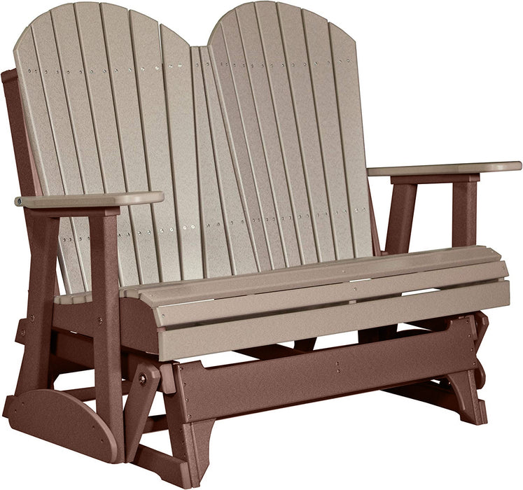 LuxCraft LuxCraft Weatherwood 4 ft. Recycled Plastic Adirondack Outdoor Glider With Cup Holder Weatherwood on Chestnut Brown Adirondack Glider 4APGWWCB-CH