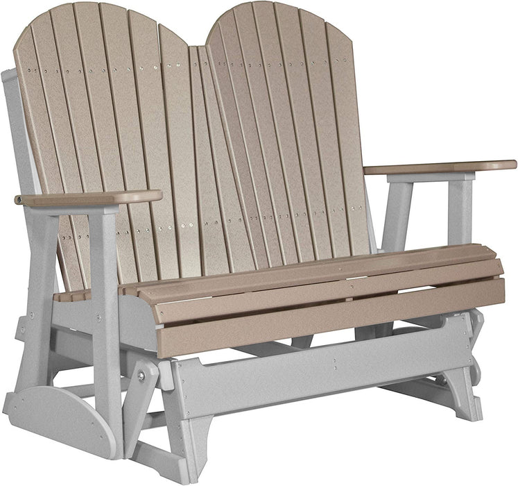 LuxCraft LuxCraft Weatherwood 4 ft. Recycled Plastic Adirondack Outdoor Glider With Cup Holder Weatherwood on Dove Gray Adirondack Glider 4APGWWDG-CH