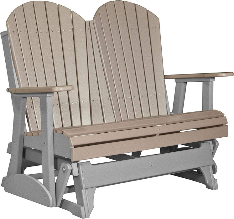 LuxCraft LuxCraft Weatherwood 4 ft. Recycled Plastic Adirondack Outdoor Glider With Cup Holder Weatherwood on Gray Adirondack Glider 4APGWWGR-CH