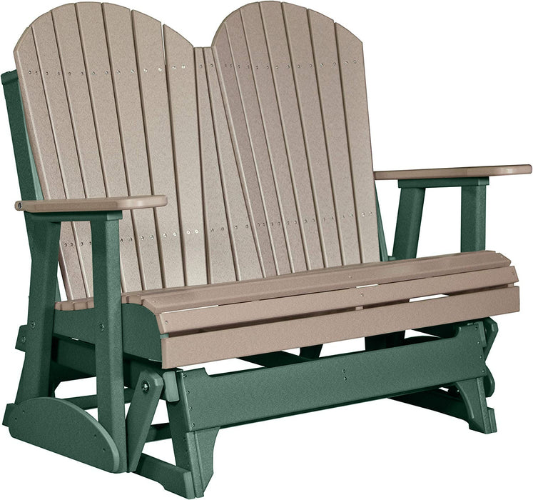LuxCraft LuxCraft Weatherwood 4 ft. Recycled Plastic Adirondack Outdoor Glider With Cup Holder Weatherwood on Green Adirondack Glider 4APGWWG-CH