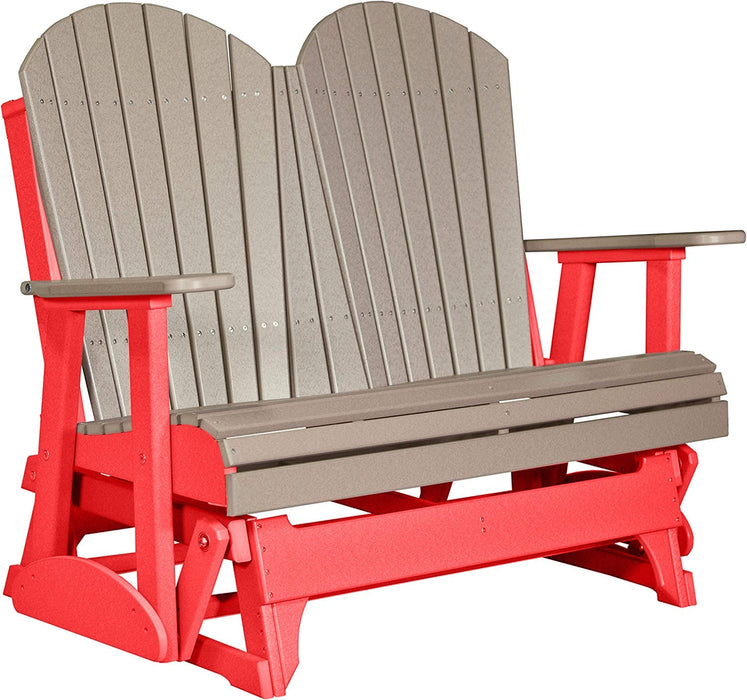 LuxCraft LuxCraft Weatherwood 4 ft. Recycled Plastic Adirondack Outdoor Glider With Cup Holder Weatherwood on Red Adirondack Glider 4APGWWR-CH