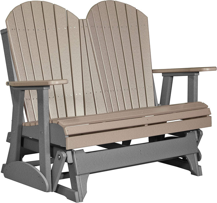 LuxCraft LuxCraft Weatherwood 4 ft. Recycled Plastic Adirondack Outdoor Glider With Cup Holder Weatherwood on Slate Adirondack Glider 4APGWWS-CH