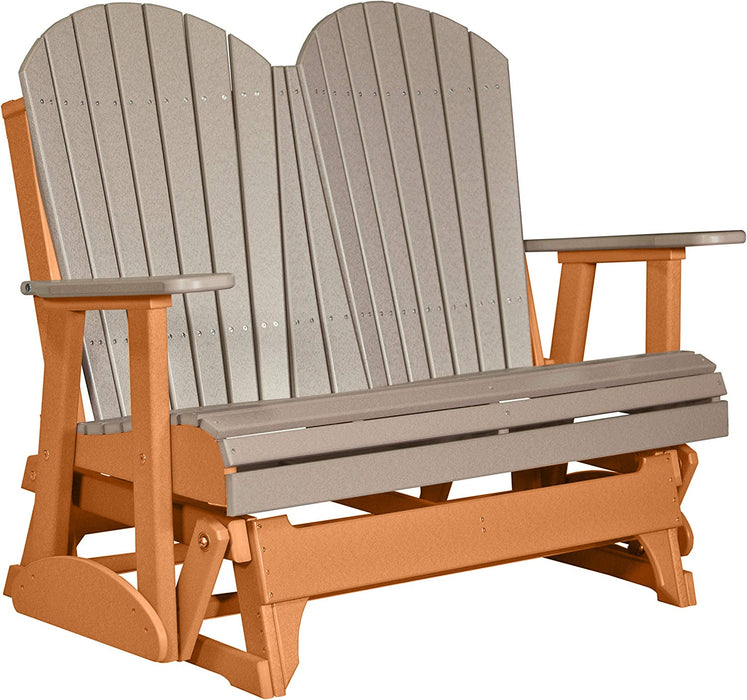 LuxCraft LuxCraft Weatherwood 4 ft. Recycled Plastic Adirondack Outdoor Glider With Cup Holder Weatherwood on Tangerine Adirondack Glider 4APGWWT-CH