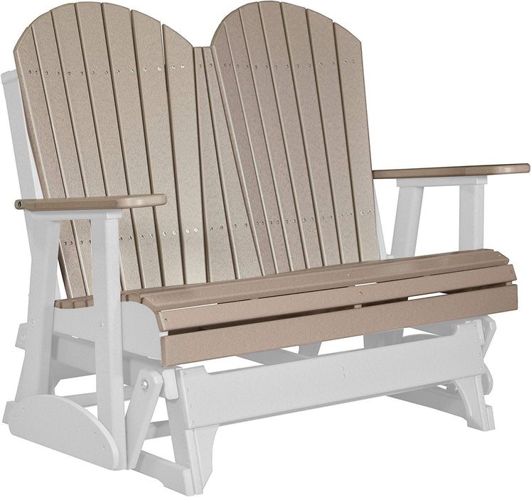LuxCraft LuxCraft Weatherwood 4 ft. Recycled Plastic Adirondack Outdoor Glider With Cup Holder Weatherwood on White Adirondack Glider 4APGWWWH-CH