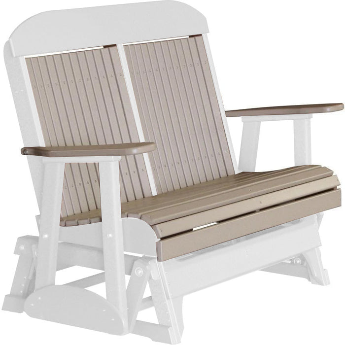 LuxCraft LuxCraft Weatherwood 4 ft. Recycled Plastic Highback Outdoor Glider Bench Weatherwood on White Highback Glider 4CPGWWWH