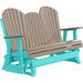 LuxCraft LuxCraft Weatherwood 5 ft. Recycled Plastic Adirondack Outdoor Glider With Cup Holder Weatherwood on Aruba Blue Adirondack Glider 5APGWWAB-CH