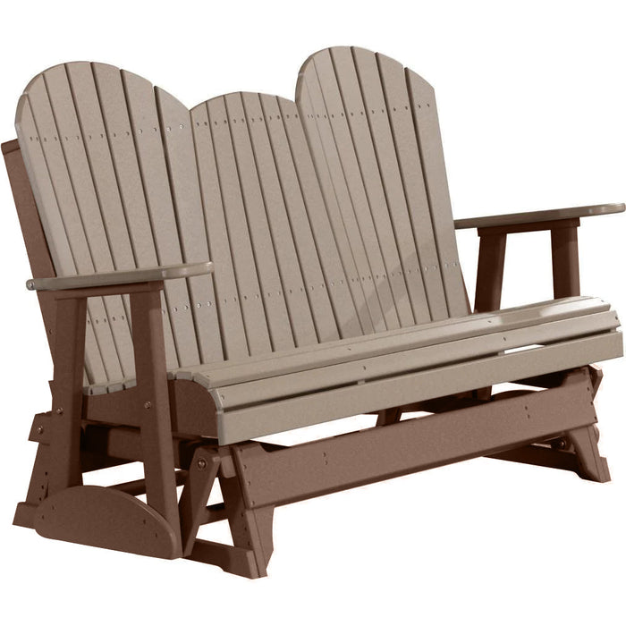 LuxCraft LuxCraft Weatherwood 5 ft. Recycled Plastic Adirondack Outdoor Glider With Cup Holder Weatherwood on Chestnut Brown Adirondack Glider 5APGWWCB-CH