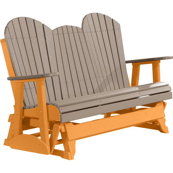 LuxCraft LuxCraft Weatherwood 5 ft. Recycled Plastic Adirondack Outdoor Glider With Cup Holder Weatherwood on Tangerine Adirondack Glider 5APGWWT-CH
