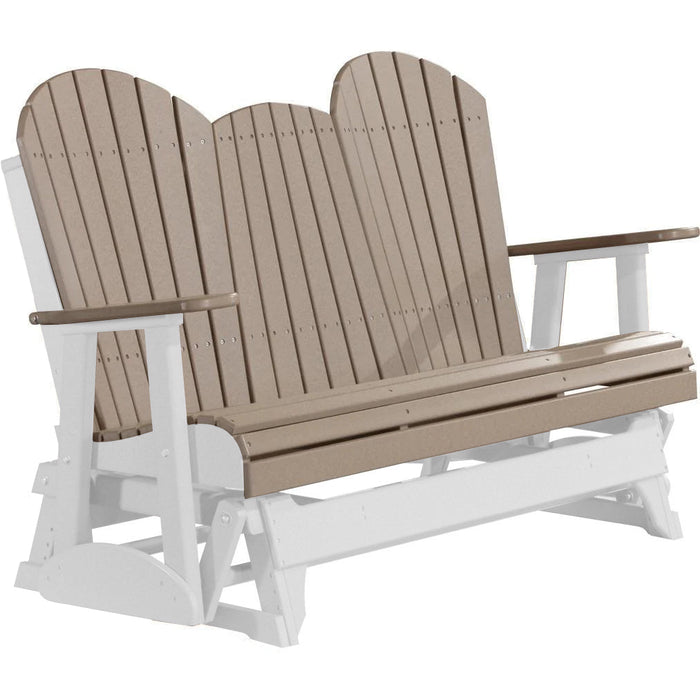 LuxCraft LuxCraft Weatherwood 5 ft. Recycled Plastic Adirondack Outdoor Glider With Cup Holder Weatherwood on White Adirondack Glider 5APGWWWH-CH