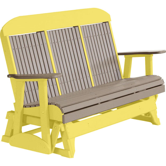 LuxCraft LuxCraft Weatherwood 5 ft. Recycled Plastic Highback Outdoor Glider With Cup Holder Weatherwood on Yellow Highback Glider 5CPGWWY-CH