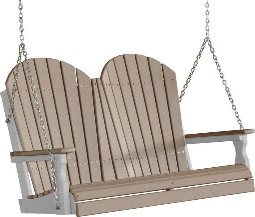 LuxCraft LuxCraft Weatherwood Adirondack 4ft. Recycled Plastic Porch Swing With Cup Holder Weatherwood on Dove Gray / Adirondack Porch Swing Porch Swing 4APSWWDG-CH