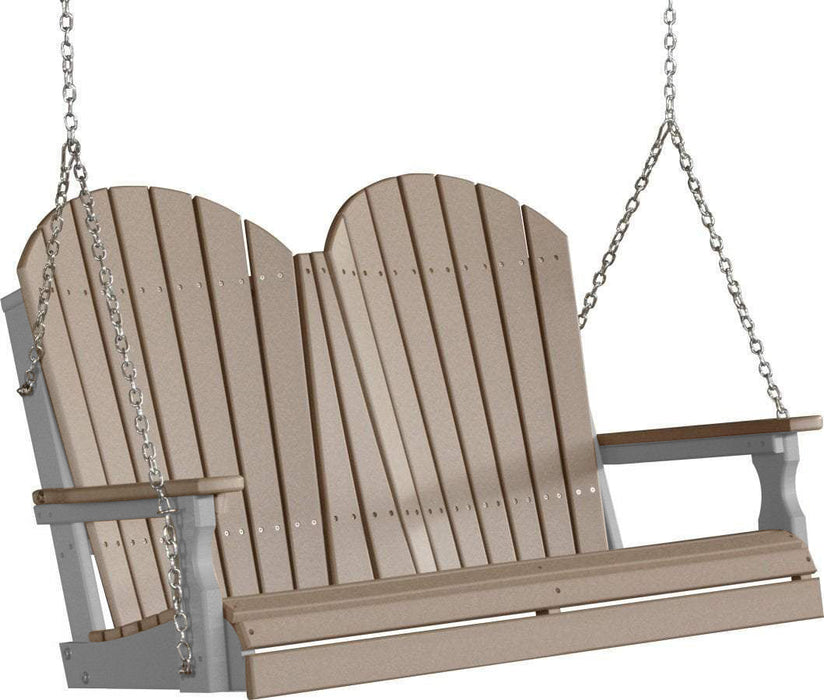 LuxCraft LuxCraft Weatherwood Adirondack 4ft. Recycled Plastic Porch Swing With Cup Holder Weatherwood on Gray / Adirondack Porch Swing Porch Swing 4APSWWGR-CH