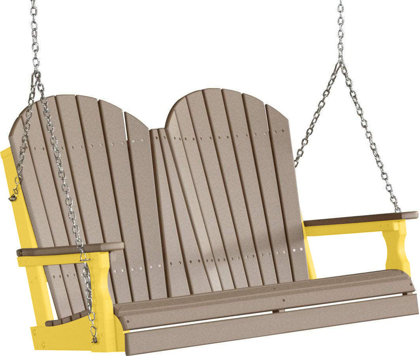 LuxCraft LuxCraft Weatherwood Adirondack 4ft. Recycled Plastic Porch Swing With Cup Holder Weatherwood on Yellow / Adirondack Porch Swing Porch Swing 4APSWWY-CH