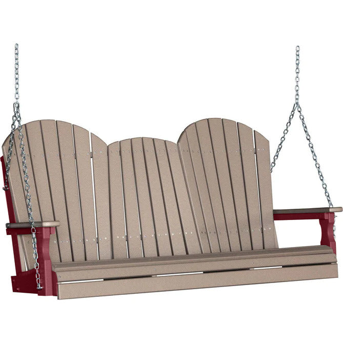 LuxCraft LuxCraft Weatherwood Adirondack 5ft. Recycled Plastic Porch Swing With Cup Holder Weatherwood / Adirondack Porch Swing Porch Swing 5APSWW