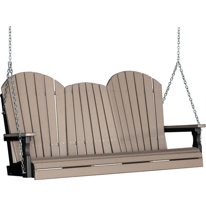 LuxCraft LuxCraft Weatherwood Adirondack 5ft. Recycled Plastic Porch Swing With Cup Holder Weatherwood on Black / Adirondack Porch Swing Porch Swing