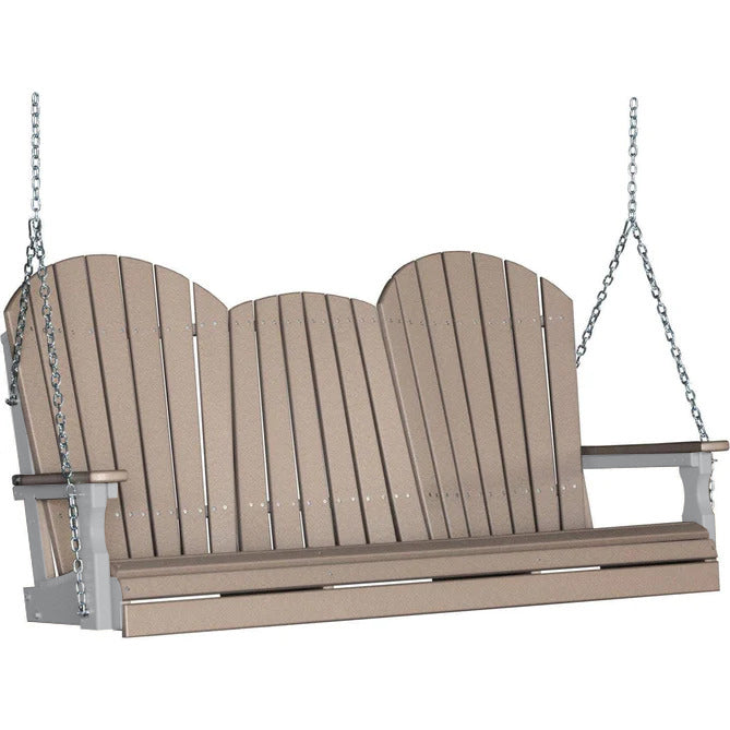 LuxCraft LuxCraft Weatherwood Adirondack 5ft. Recycled Plastic Porch Swing With Cup Holder Weatherwood on Dove Gray / Adirondack Porch Swing Porch Swing