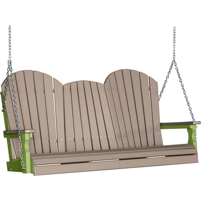 LuxCraft LuxCraft Weatherwood Adirondack 5ft. Recycled Plastic Porch Swing With Cup Holder Weatherwood on Lime Green / Adirondack Porch Swing Porch Swing