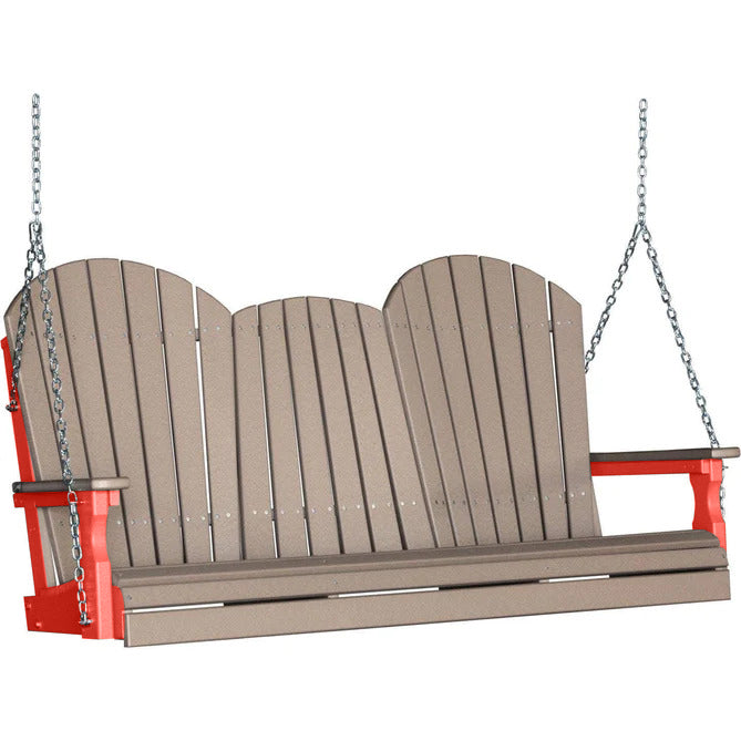 LuxCraft LuxCraft Weatherwood Adirondack 5ft. Recycled Plastic Porch Swing With Cup Holder Weatherwood on Red / Adirondack Porch Swing Porch Swing