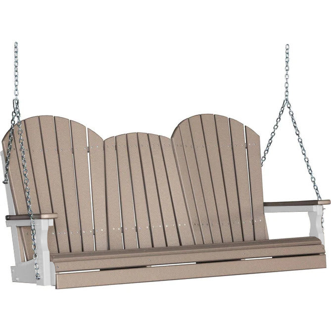 LuxCraft LuxCraft Weatherwood Adirondack 5ft. Recycled Plastic Porch Swing With Cup Holder Weatherwood on White / Adirondack Porch Swing Porch Swing 5APSWWWH-CH