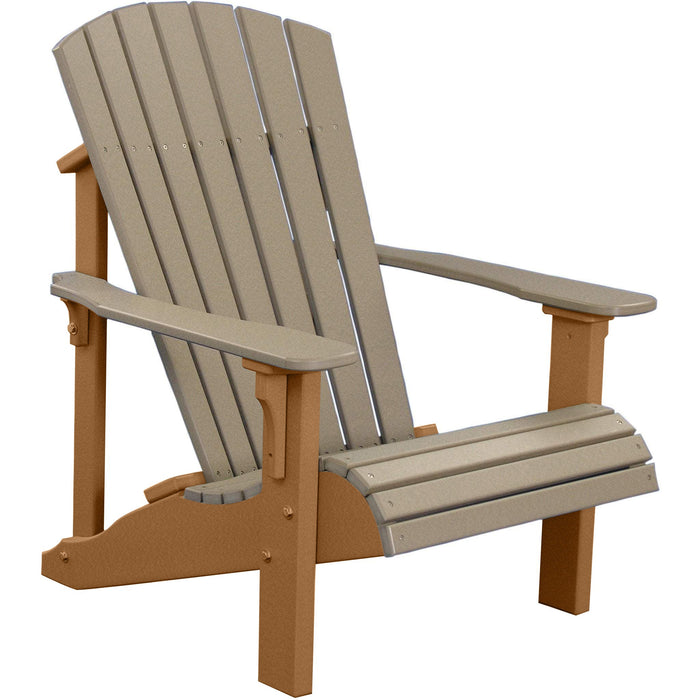 LuxCraft LuxCraft Weatherwood Deluxe Recycled Plastic Adirondack Chair With Cup Holder Weatherwood on Cedar Adirondack Deck Chair