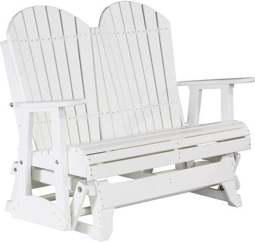 LuxCraft LuxCraft White 4 ft. Recycled Plastic Adirondack Outdoor Glider With Cup Holder White Adirondack Glider 4APGW-CH