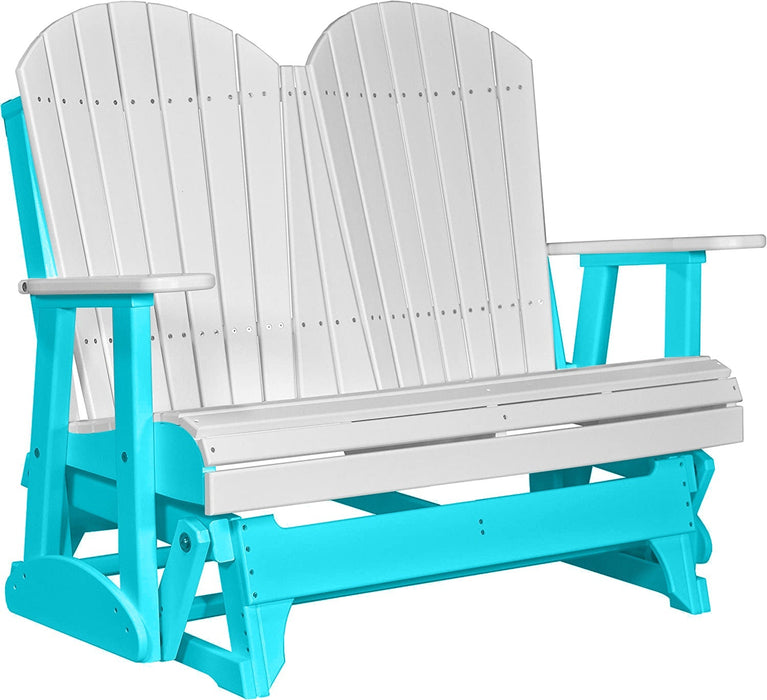 LuxCraft LuxCraft White 4 ft. Recycled Plastic Adirondack Outdoor Glider With Cup Holder White on Aruba Blue Adirondack Glider 4APGWAB-CH