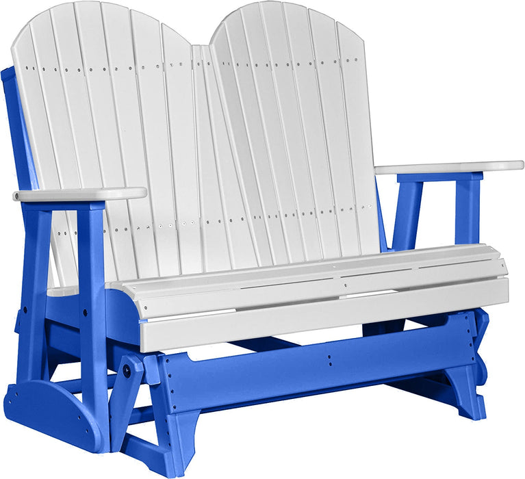 LuxCraft LuxCraft White 4 ft. Recycled Plastic Adirondack Outdoor Glider With Cup Holder White on Blue Adirondack Glider 4APGWBL-CH