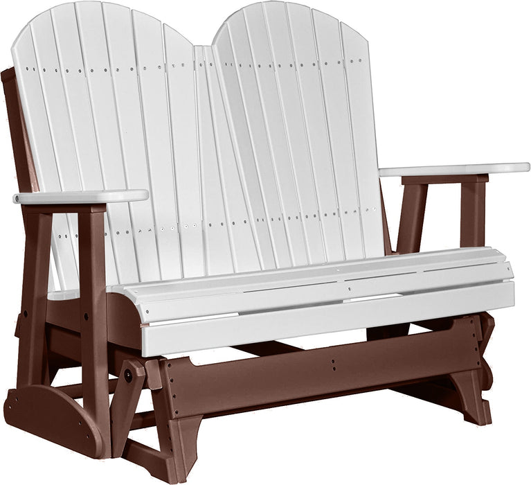 LuxCraft LuxCraft White 4 ft. Recycled Plastic Adirondack Outdoor Glider With Cup Holder White on Chestnut Brown Adirondack Glider 4APGWCB-CH