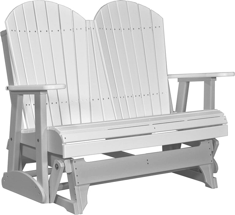 LuxCraft LuxCraft White 4 ft. Recycled Plastic Adirondack Outdoor Glider With Cup Holder White on Dove Gray Adirondack Glider 4APGWDG-CH