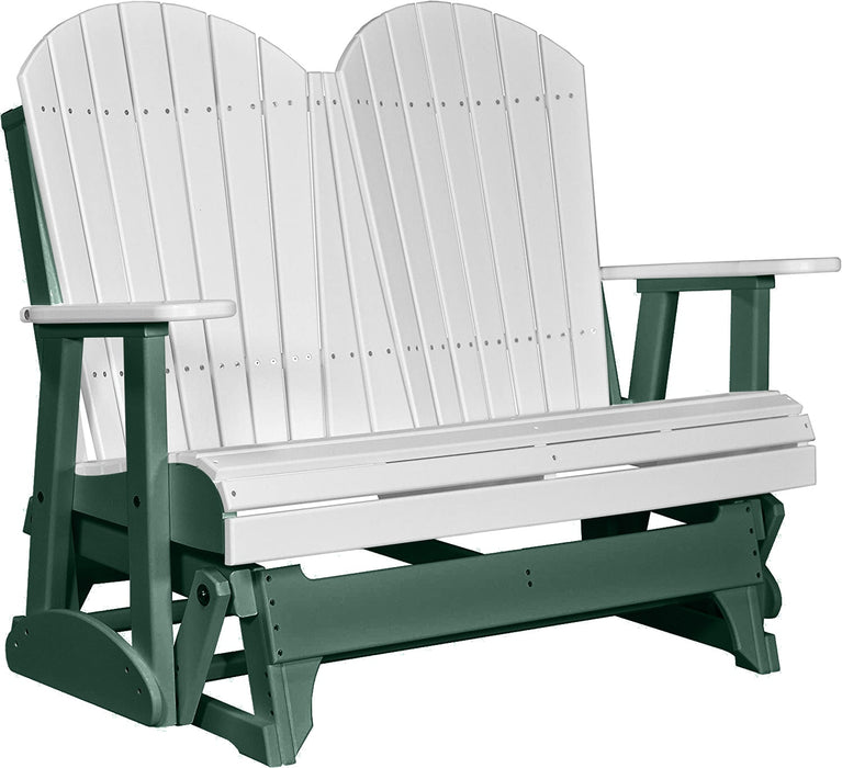 LuxCraft LuxCraft White 4 ft. Recycled Plastic Adirondack Outdoor Glider With Cup Holder White on Green Adirondack Glider 4APGWG-CH