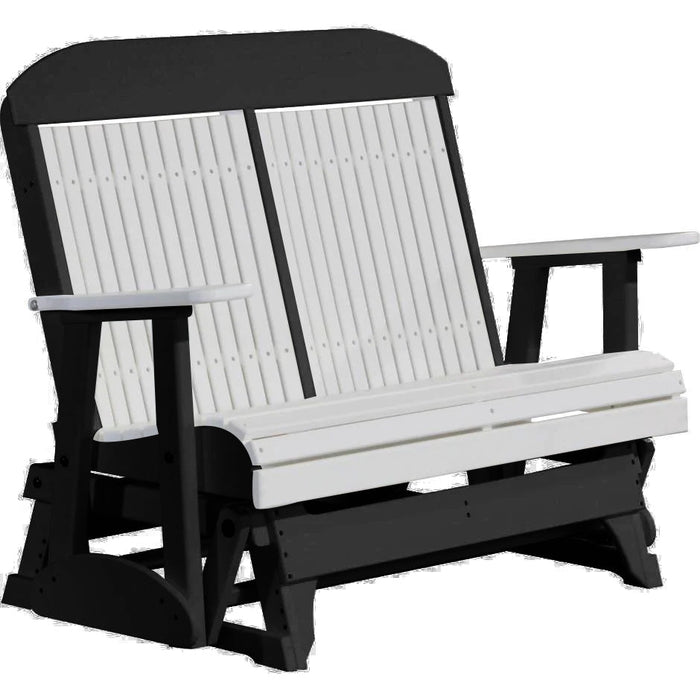 LuxCraft LuxCraft White 4 ft. Recycled Plastic Highback Outdoor Glider Bench White on Black Highback Glider 4CPGWB
