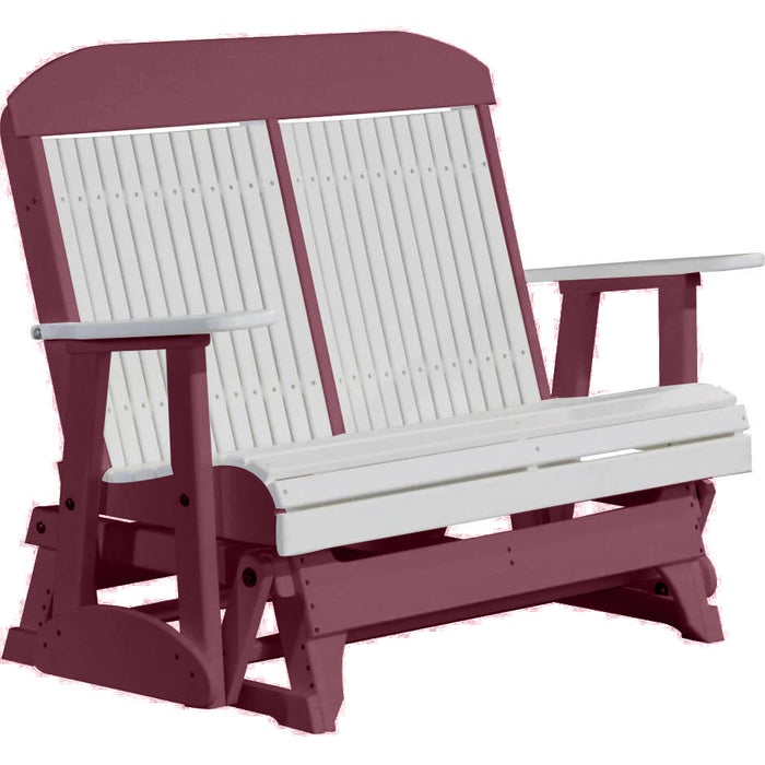 LuxCraft LuxCraft White 4 ft. Recycled Plastic Highback Outdoor Glider Bench White on Cherrywood Highback Glider 4CPGWCW
