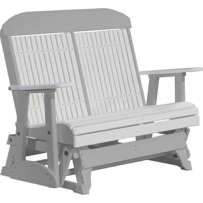 LuxCraft LuxCraft White 4 ft. Recycled Plastic Highback Outdoor Glider Bench White on Gray Highback Glider 4CPGWGR