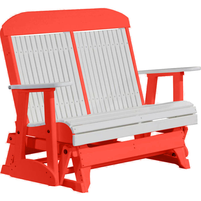 LuxCraft LuxCraft White 4 ft. Recycled Plastic Highback Outdoor Glider Bench White on Red Highback Glider 4CPGWR