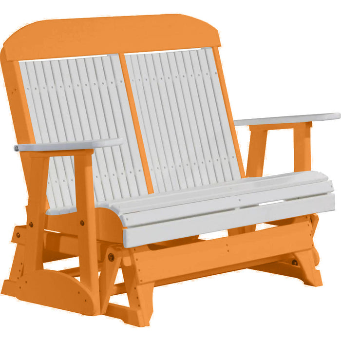 LuxCraft LuxCraft White 4 ft. Recycled Plastic Highback Outdoor Glider Bench White on Tangerine Highback Glider 4CPGWT