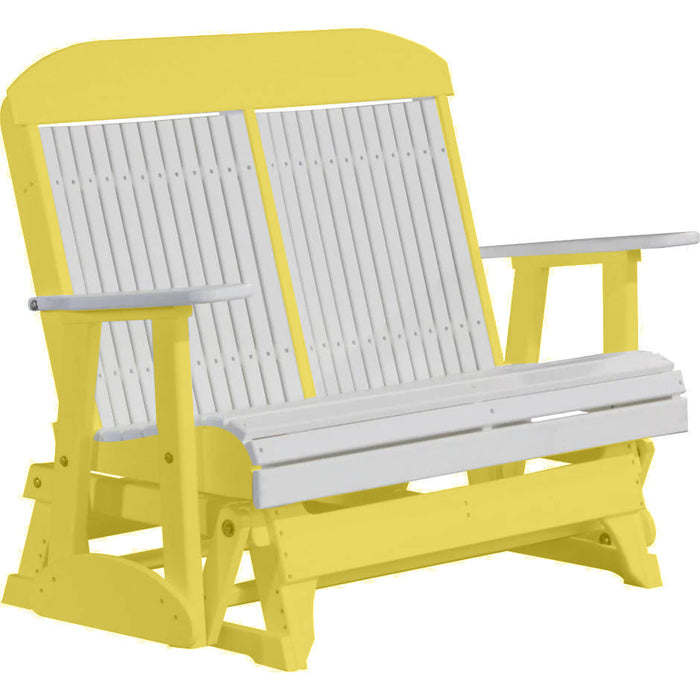 LuxCraft LuxCraft White 4 ft. Recycled Plastic Highback Outdoor Glider Bench White on Yellow Highback Glider 4CPGWY