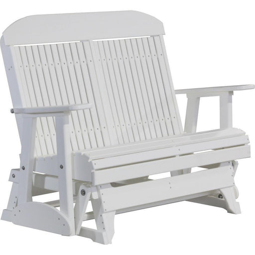 LuxCraft LuxCraft White 4 ft. Recycled Plastic Highback Outdoor Glider Bench With Cup Holder White Highback Glider 4CPGW