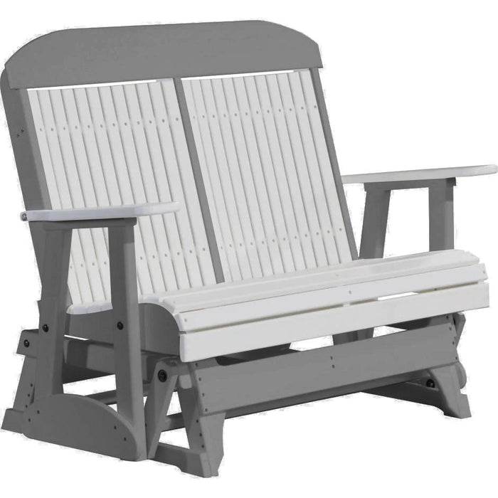 LuxCraft LuxCraft White 4 ft. Recycled Plastic Highback Outdoor Glider Bench With Cup Holder White on Slate Highback Glider 4CPGWS-CH